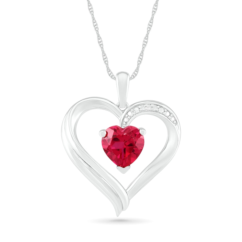 7.0mm Lab-Created Ruby and Diamond Accent Shadow Heart Pendant in Sterling Silver|Peoples Jewellers