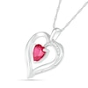 7.0mm Lab-Created Ruby and Diamond Accent Shadow Heart Pendant in Sterling Silver