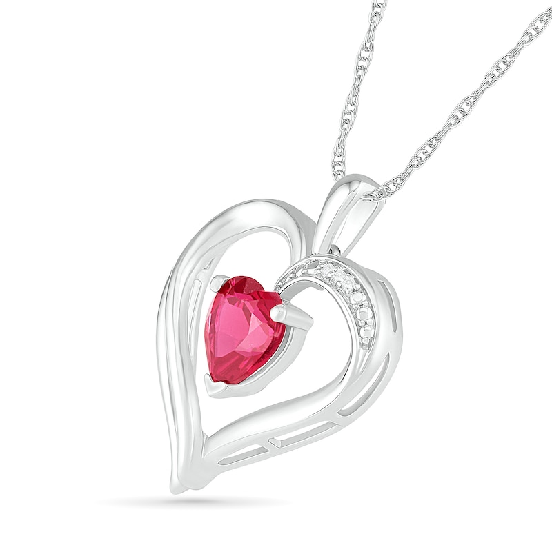 7.0mm Lab-Created Ruby and Diamond Accent Shadow Heart Pendant in Sterling Silver