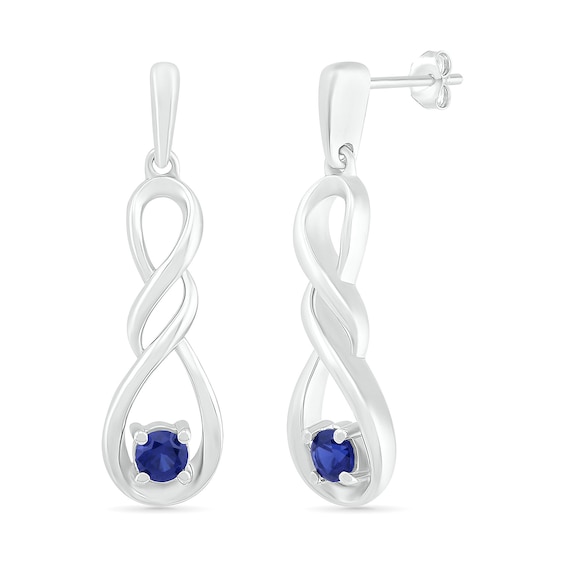 3.1mm Lab-Created Blue Sapphire Solitaire Double Cascading Infinity Drop Earrings in Sterling Silver