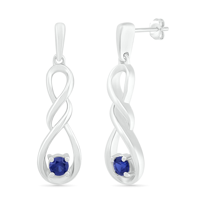 3.1mm Lab-Created Blue Sapphire Solitaire Double Cascading Infinity Drop Earrings in Sterling Silver|Peoples Jewellers