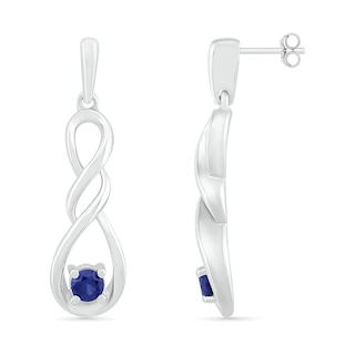 3.1mm Lab-Created Blue Sapphire Solitaire Double Cascading Infinity Drop Earrings in Sterling Silver