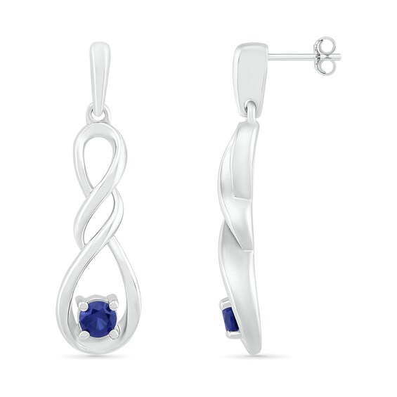 3.1mm Lab-Created Blue Sapphire Solitaire Double Cascading Infinity Drop Earrings in Sterling Silver