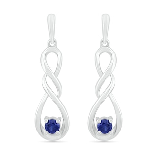 3.1mm Lab-Created Blue Sapphire Solitaire Double Cascading Infinity Drop Earrings in Sterling Silver