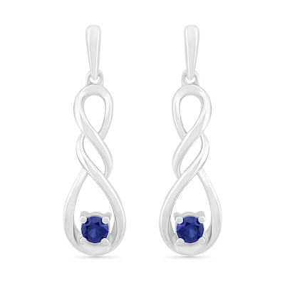 3.1mm Lab-Created Blue Sapphire Solitaire Double Cascading Infinity Drop Earrings in Sterling Silver