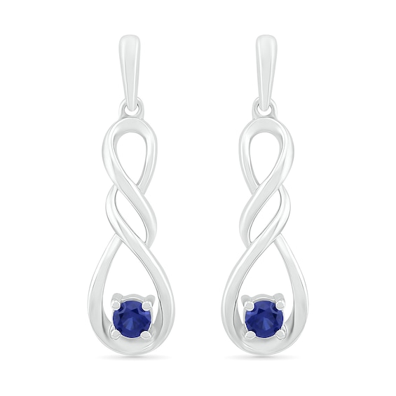 3.1mm Lab-Created Blue Sapphire Solitaire Double Cascading Infinity Drop Earrings in Sterling Silver