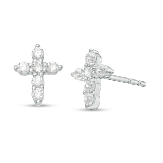 0.18 CT. T.W. Diamond Cross Stud Earrings in 14K White Gold