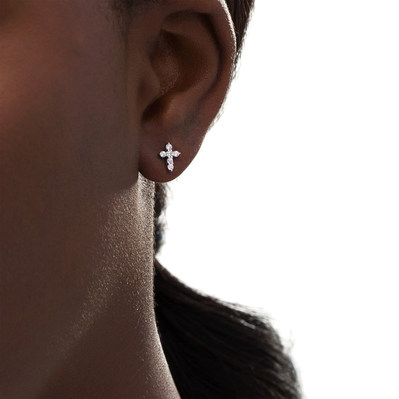 0.18 CT. T.W. Diamond Cross Stud Earrings in 14K White Gold|Peoples Jewellers