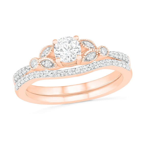 Ssjewel 3 Ct Princess & Round Cut Diamond Halo Cute His Her Trio Bridal  Wedding Band Engagement Rings Set 14k Rose Gold Finish Fine 925 Sterling  Silver Handmade Customized Stacking Matching Gift