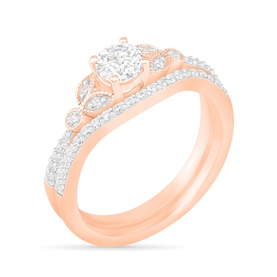 4.5mm Lab-Created White Sapphire and 0.18 CT. T.W. Diamond Bridal Set in Sterling Silver with 14K Rose Gold Plate