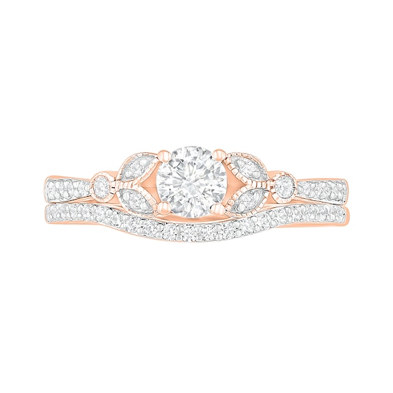 4.5mm Lab-Created White Sapphire and 0.18 CT. T.W. Diamond Bridal Set in Sterling Silver with 14K Rose Gold Plate