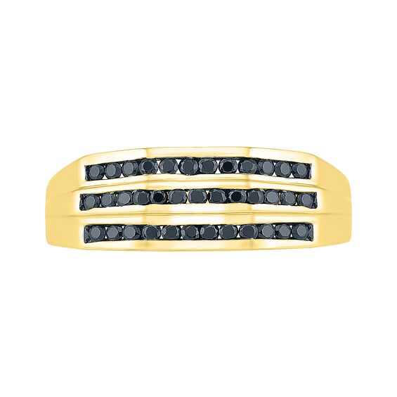 Men's 0.45 CT. T.W. Black Diamond Triple Row Wedding Band in 10K Gold