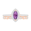 Thumbnail Image 3 of Marquise Amethyst and Lab-Created White Sapphire Frame Vintage-Style Bridal Set in 10K Rose Gold