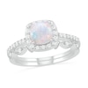 6.0mm Cushion-Shaped Lab-Created Opal and 0.23 CT. T.W. Diamond Frame Art Deco Bridal Set in 10K White Gold