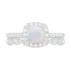 6.0mm Cushion-Cut Lab-Created Opal and 0.23 CT. T.W. Diamond Frame Art Deco Bridal Set in 10K White Gold