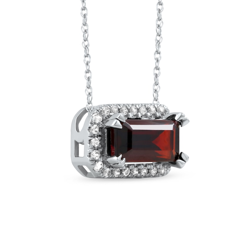 Sideways Emerald-Cut Garnet and White Lab-Created Sapphire Octagonal Frame Necklace in Sterling Silver|Peoples Jewellers