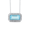 Thumbnail Image 0 of Sideways Emerald-Cut Swiss Blue Topaz and White Lab-Created Sapphire Octagonal Frame Necklace in Sterling Silver