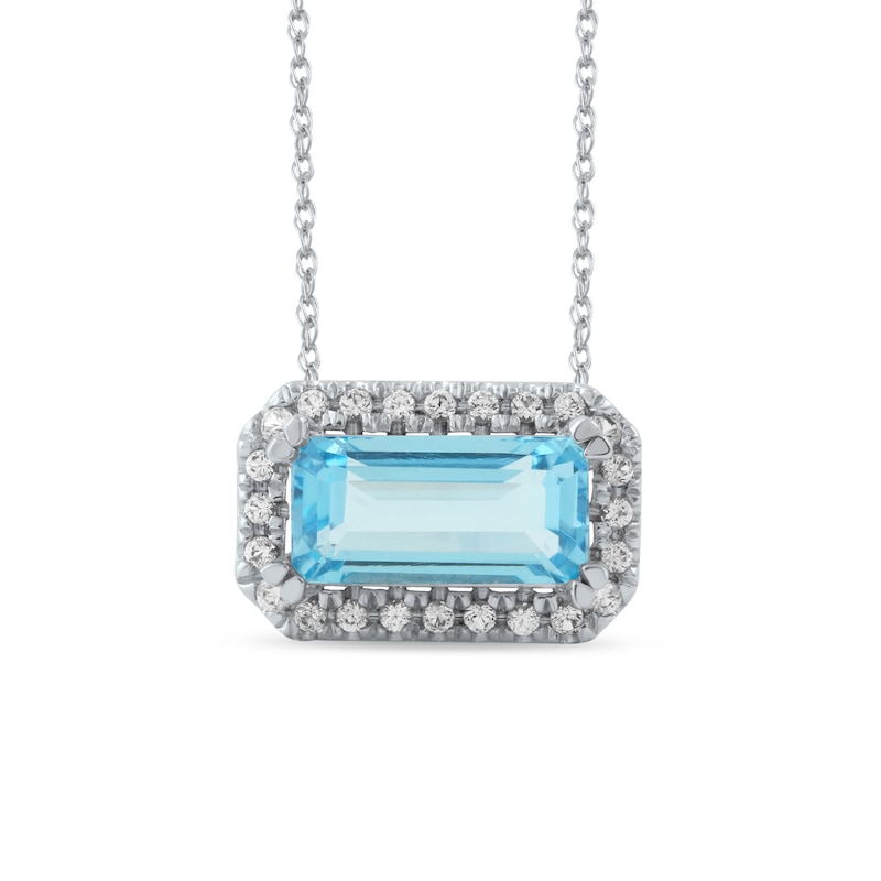 Sideways Emerald-Cut Swiss Blue Topaz and White Lab-Created Sapphire Octagonal Frame Necklace in Sterling Silver|Peoples Jewellers