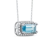 Thumbnail Image 1 of Sideways Emerald-Cut Swiss Blue Topaz and White Lab-Created Sapphire Octagonal Frame Necklace in Sterling Silver