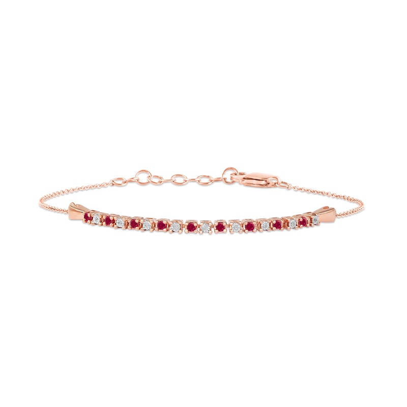 Ruby and Diamond Accent Alternating Bar Bracelet in 10K Rose Gold - 7.25"|Peoples Jewellers