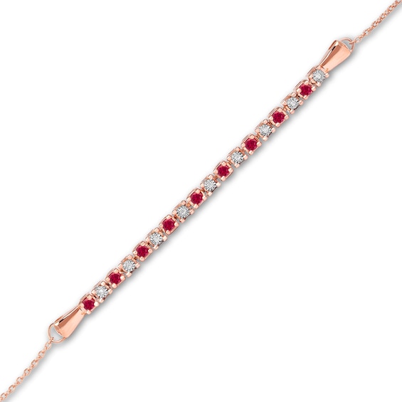 Ruby and Diamond Accent Alternating Bar Bracelet in 10K Rose Gold - 7.25"