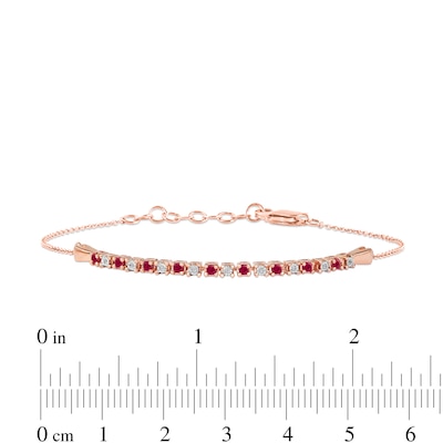 Ruby and Diamond Accent Alternating Bar Bracelet in 10K Rose Gold - 7.25"