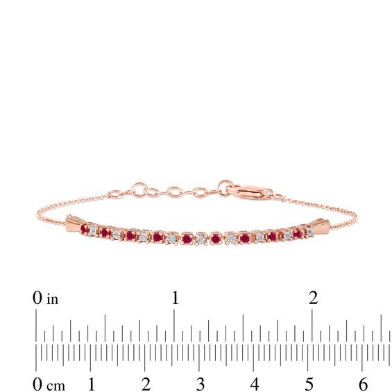 Ruby and Diamond Accent Alternating Bar Bracelet in 10K Rose Gold - 7.25"