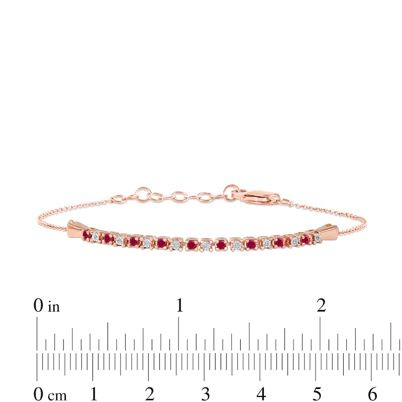 Ruby and Diamond Accent Alternating Bar Bracelet in 10K Rose Gold - 7.25"