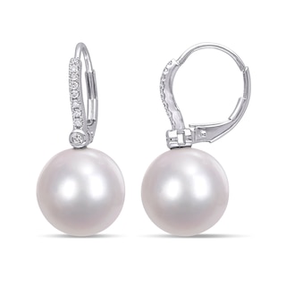 11.0-12.0mm South Sea Cultured Pearl and 0.12 CT. T.W. Diamond Drop Earrings in 14K White Gold