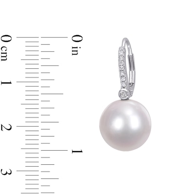 11.0-12.0mm South Sea Cultured Pearl and 0.12 CT. T.W. Diamond Drop Earrings in 14K White Gold