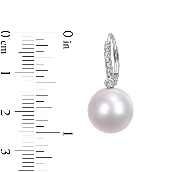 11.0-12.0mm South Sea Cultured Pearl and 0.12 CT. T.W. Diamond Drop Earrings in 14K White Gold