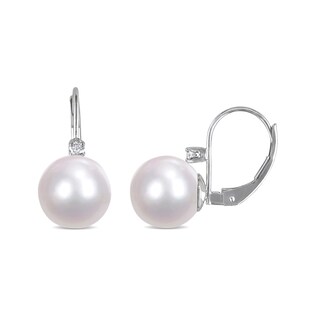 9.0-10.0mm South Sea Cultured Pearl and 0.10 CT. T.W. Diamond Drop Earrings in 14K White Gold