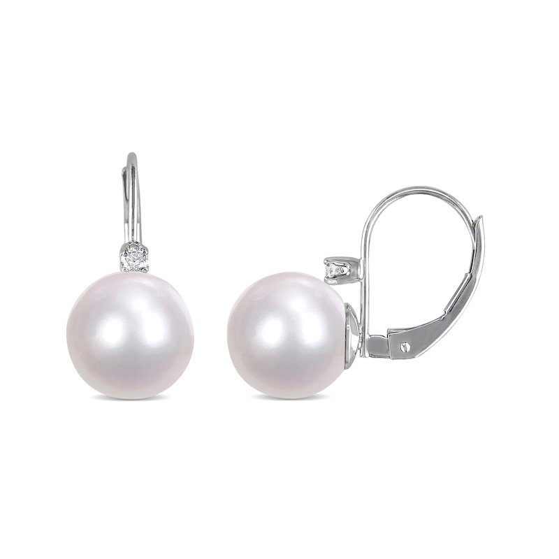 9.0-10.0mm South Sea Cultured Pearl and 0.10 CT. T.W. Diamond Drop Earrings in 14K White Gold|Peoples Jewellers