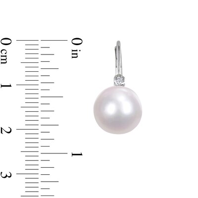 9.0-10.0mm South Sea Cultured Pearl and 0.10 CT. T.W. Diamond Drop Earrings in 14K White Gold