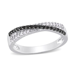 0.25 CT. T.W. Enhanced Black and White Diamond Criss-Cross Overlay Ring in Sterling Silver