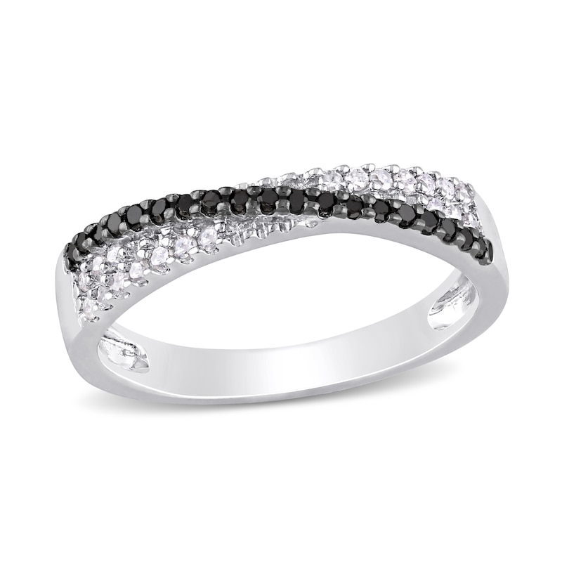 0.25 CT. T.W. Enhanced Black and White Diamond Criss-Cross Overlay Ring in Sterling Silver|Peoples Jewellers