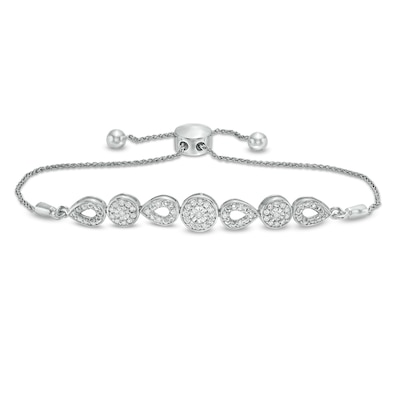 0.25 CT. T.W. Diamond Circle and Teardrop Bolo Bracelet in Sterling Silver - 9.5"