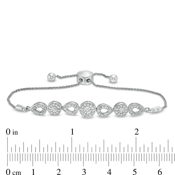 0.25 CT. T.W. Diamond Circle and Teardrop Bolo Bracelet in Sterling Silver - 9.5"