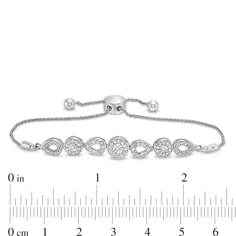 0.25 CT. T.W. Diamond Circle and Teardrop Bolo Bracelet in Sterling Silver - 9.5"