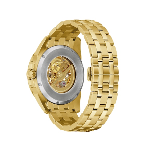 Men's Bulova Sutton Automatic Gold-Tone Watch with Gold-Tone Skeleton Dial (Model: 97A162)