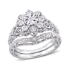 Thumbnail Image 1 of 0.10 CT. T.W. Diamond Flower Frame Vintage-Style Bridal Set in Sterling Silver