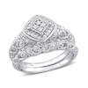 0.19 CT. T.W. Diamond Tilted Cushion Frame Vintage-Style Bridal Set in Sterling Silver