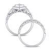 0.19 CT. T.W. Diamond Tilted Cushion Frame Vintage-Style Bridal Set in Sterling Silver