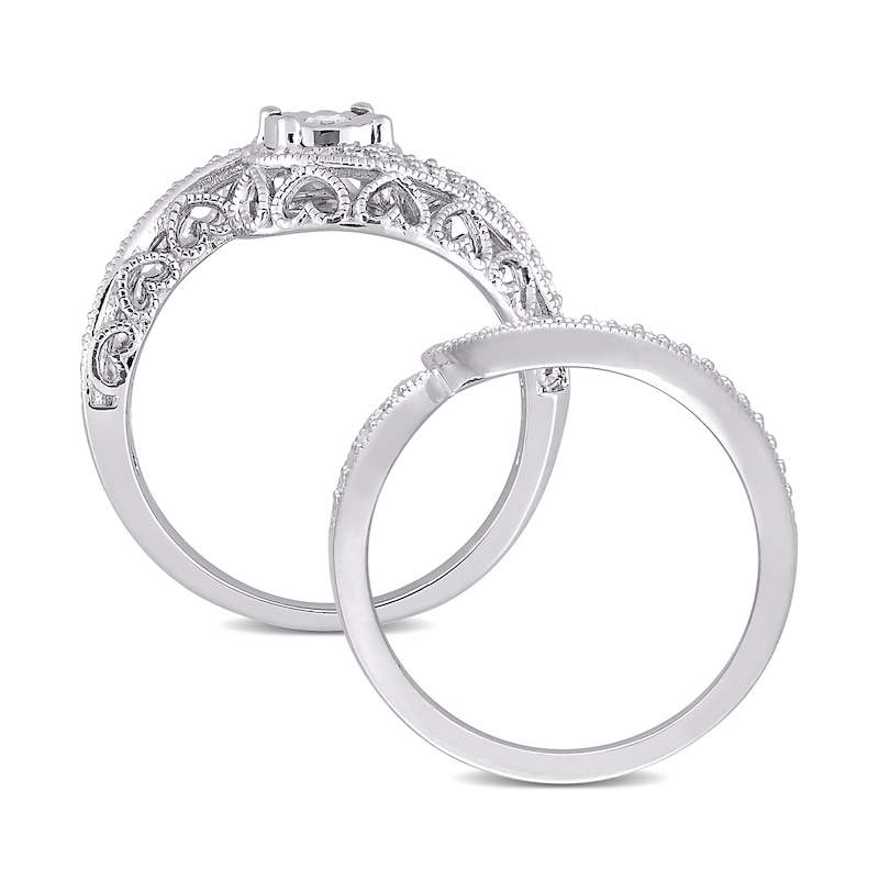 0.19 CT. T.W. Diamond Bypass Frame Vintage-Style Bridal Set in Sterling Silver|Peoples Jewellers
