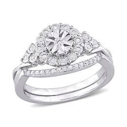 0.21 CT. T.W. Diamond Frame Tri-Sides Bridal Set in Sterling Silver