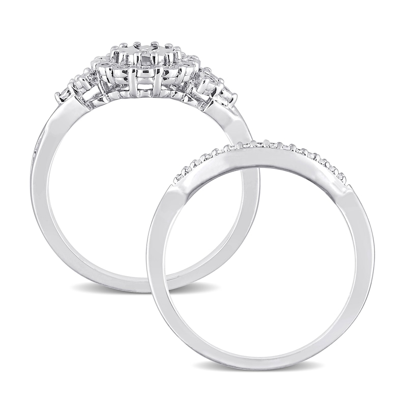 0.21 CT. T.W. Diamond Frame Tri-Sides Bridal Set in Sterling Silver|Peoples Jewellers