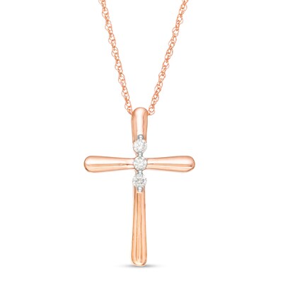 0.04 CT. T.W. Diamond Cross Pendant in 14K Rose Gold