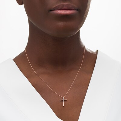 0.04 CT. T.W. Diamond Cross Pendant in 14K Rose Gold