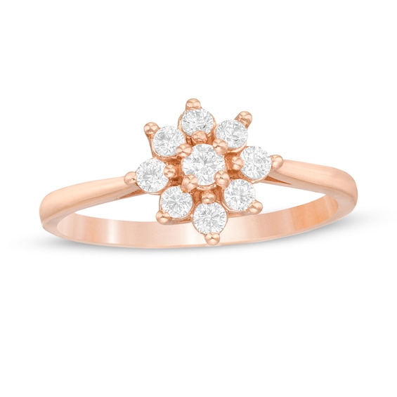 0.18 CT. T.W. Composite Diamond Flower Promise Ring in 14K Rose Gold