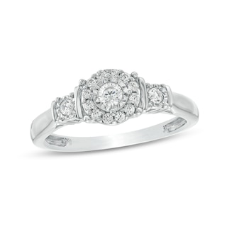 0.25 CT. T.W. Diamond Past Present Future® Frame Collar Engagement Ring in 10K White Gold